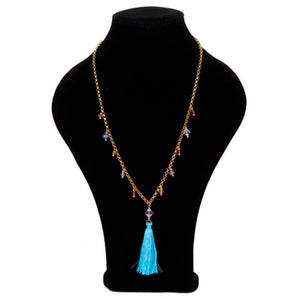 Collar De Cadena Con Cristales Preciosa Y Borla Azul