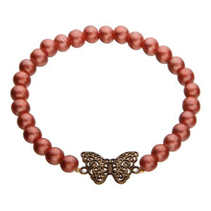 Pulsera De Perlas Detello Rosado Con Dije Pariposa