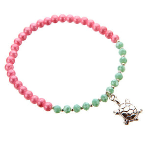 Pulsera Rosa-Menta Con Dije Tortuga