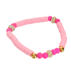 Pulsera Con Cuenta Redonda Rosa Y Cuenta Metalica