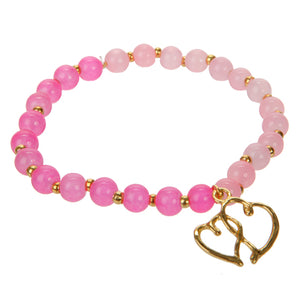 Pulsera Con Cuentas Rosas Y Corazones