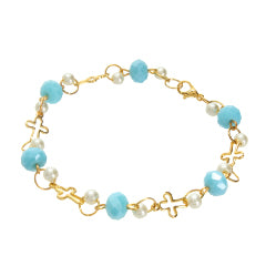 Pulsera Azul Con Rondel Y Perlas