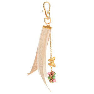 Broche Para Llavero Cadena Y Listones Con Perlas Destello