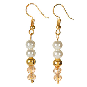 Aretes Largos Con Perla Marfil Y  Rondel Miel