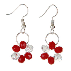 Aretes  Con Flores De Rondel Rojo
