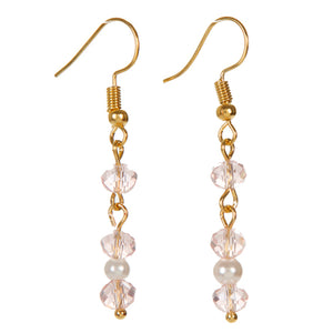 Aretes Largos Con Rondel Y Perla Rosa