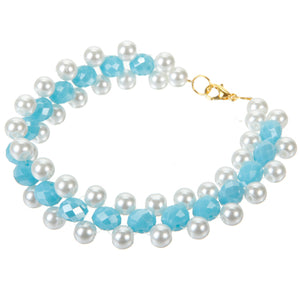 Pulsera Tejida Con Perlas Blancas Y Rondel Aqua
