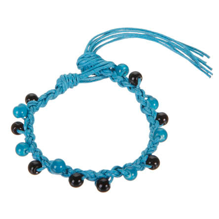 Pulsera Con Cordón Encerado Azul Y Cuenta Redonda