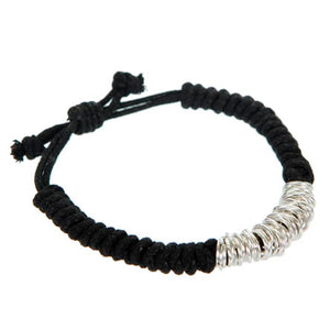 Pulsera Con Cordón Y Argollas Plata