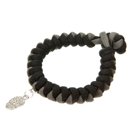 Pulsera Con Cordón Negro/Gris Y Dije Cráneo