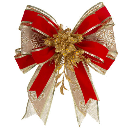 Moño Navideño Con Listón Terciopelo Rojo