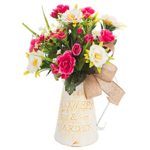 Arreglo De Rosas En Jarra Vintage Con Moño De Yute
