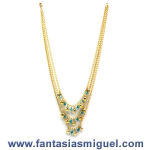 Collar  De Concha Oro Con Gota Azul