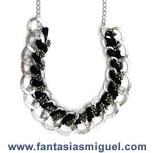 Collar De Cadena Plata Con Cordones Negros