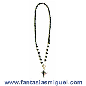 Collar De Rondel Negro C/ Cristal C/ Cruz Negra