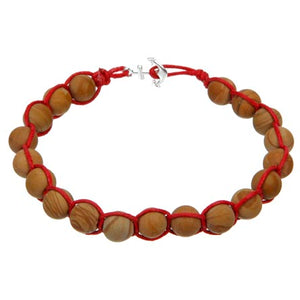 Pulsera Tejida Con Cuentas De Madera Y Dije Ancla