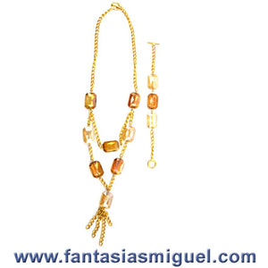 Juego Collar Y Pulsera De Cristal Y Cadena