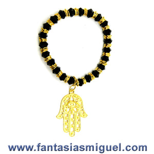 Pulsera De Trompo Negro C/ Argollas Y Mano