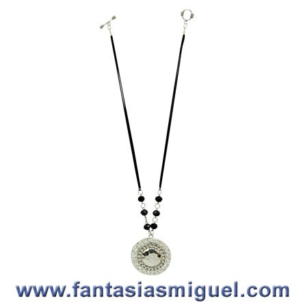 Collar De Dije Circular C/ Rondel De Cristal Negro