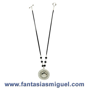 Collar De Dije Circular C/ Rondel De Cristal Negro