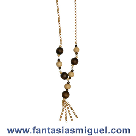 Collar De Madera Café Natural C/ Cadena