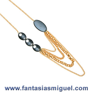 Collar De Cadena Oro C/ Cuentas Acrílicas Negro
