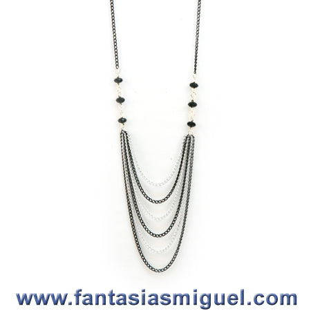 Collar De Cadenas Negro Y Plata C/ Rondel Acrílico