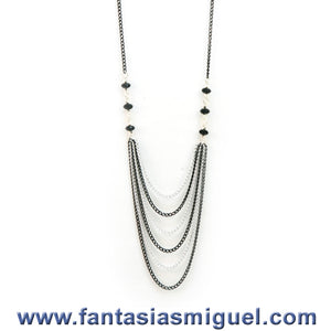 Collar De Cadenas Negro Y Plata C/ Rondel Acrílico