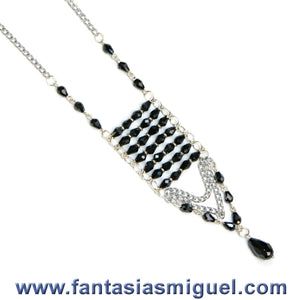 Collar De Gotas Negras Con Cadena Plata