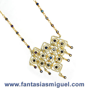 Collar De Alambre Y Cristal Morado
