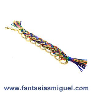 Pulsera Trenza Espiga Con Cadena De Oro
