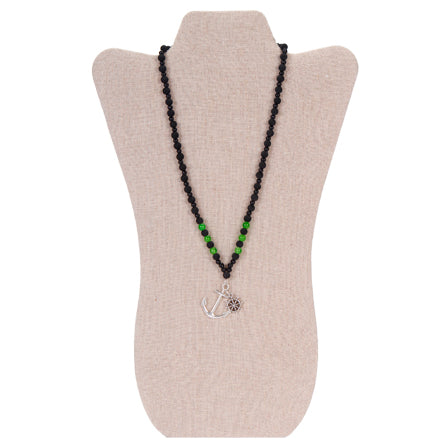 Collar Negro/Verde Con Dije Timón Y Ancla