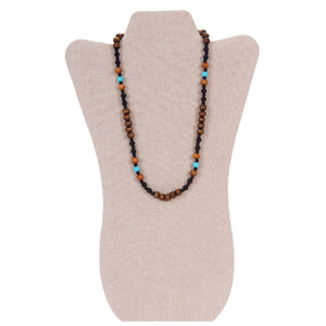 Collar Azul/Negro Con Cuentas De Madera