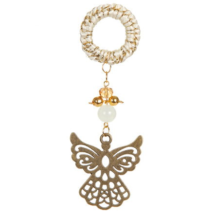 Llavero Blanco/Oro Con Dije De Ángel