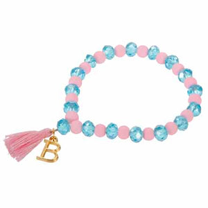 Pulsera Con Cristal Cuenta Redonda Y Borlas
