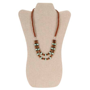 Collar Café-Menta Con Cuentas De Madera Y Rondel