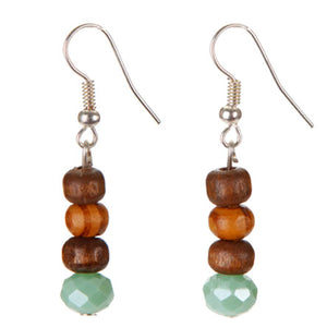 Aretes Con Cuentas De Madera Y Rondeles Menta