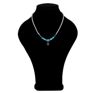 Collar Con Perlas Blanco-Azul Con Dije De Estrella