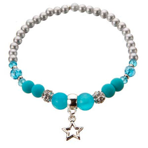 Pulsera Perlas Destello Con Cuentas Redonda Azul Y Dije Estrella