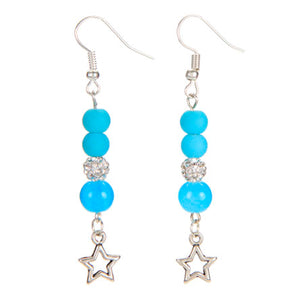 Aretes Plata-Azul Con Dijes Estrella
