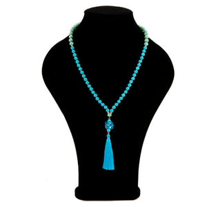 Collar Turquesa-Jade Con Borla Azul
