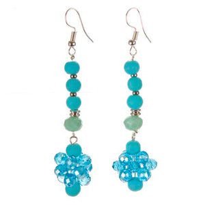Aretes Largos Con Cuentas Cauho Y Rodeles Cristal