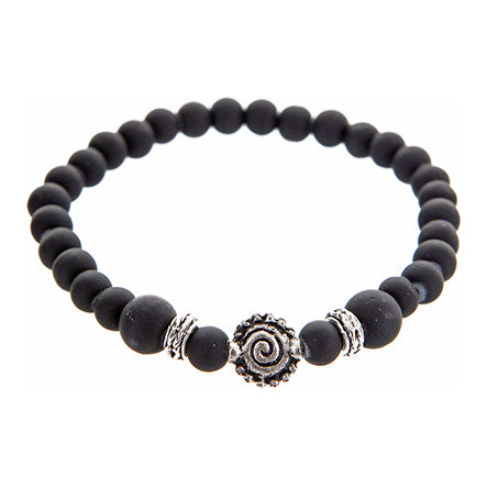 Pulsera Negro Caucho Con Cuenta Fundida Redonda