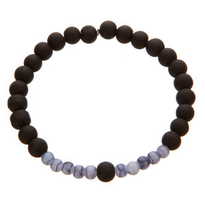 Pulsera De Cuenta Caucho Negro Y Cuenta Semipreciosa Zafiro