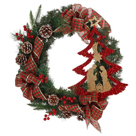 Corona De Pino Con Pesebre Diamantado