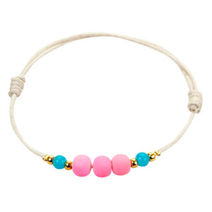 Pulsera De Cordón Blanco Con Cuentas Rosa-Azul