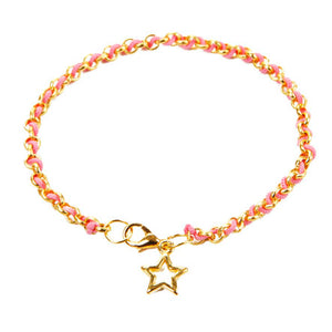 Pulsera De Cadena Con Cordón Rosa Y Dije Estrella