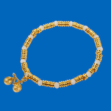 Pulsera Con Cuenta Aro Metálico Y Rondel Blanco