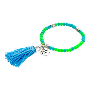 Pulsera Azul -Verde Con Borla Y Dije Om
