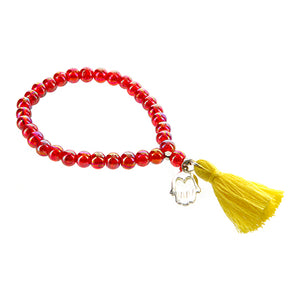 Pulsera Roja Con Borla Y Dije De Mano De La Suerte